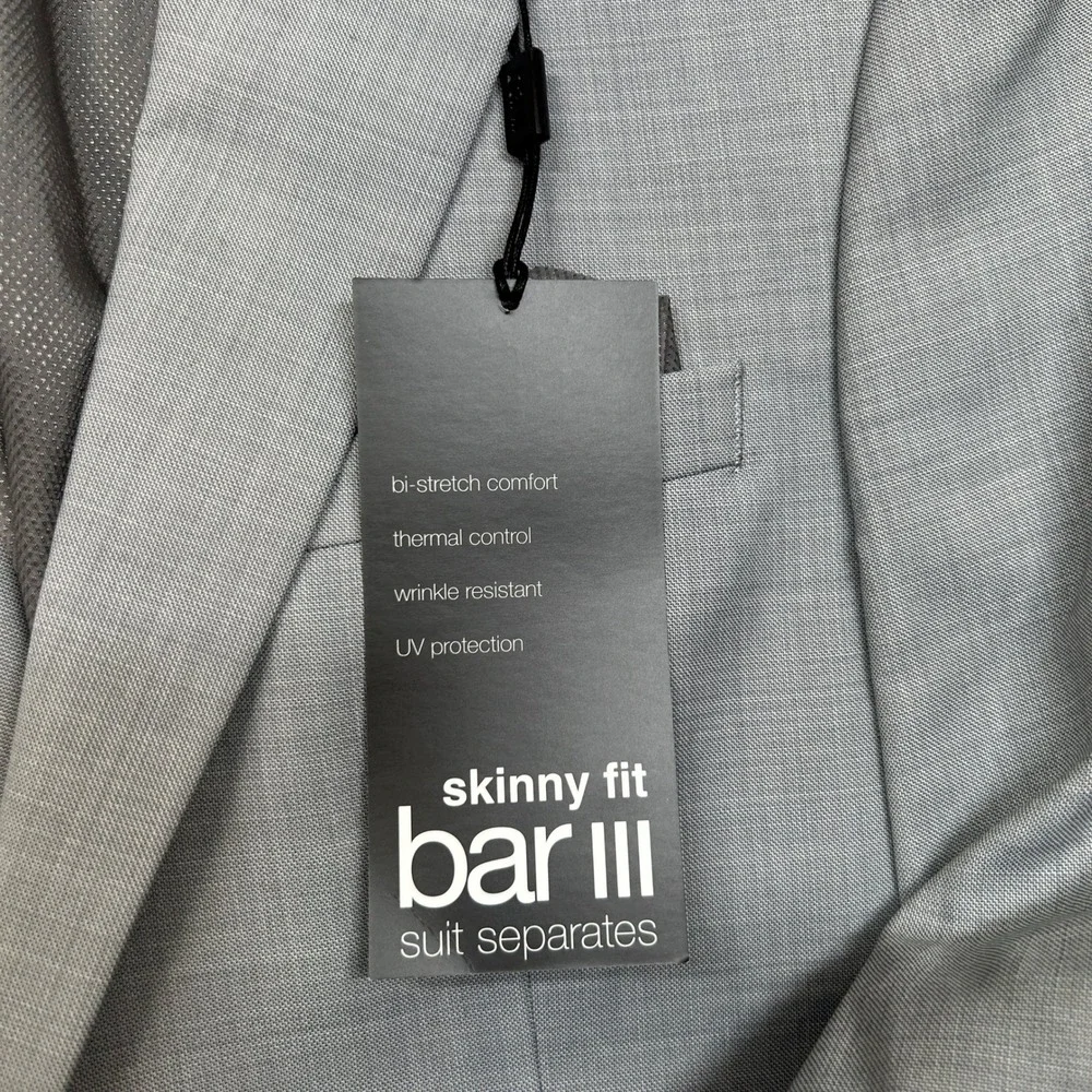 Bar III Light Gray Suit Jacket Mens 38R 38 Skinny Bi-Stretch Comfort‎ $425 NEW